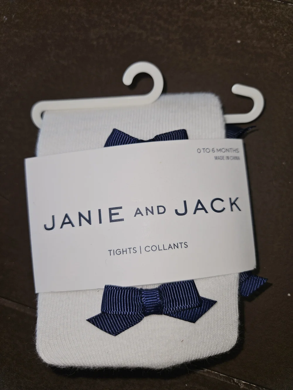 Janie and Jack White Tights with Navy Blue Bow Accents